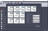 Software interface for selecting a machine and setting communication interface with various machine icons and settings panel.