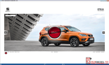 Orange SUV on a road with a building in the background