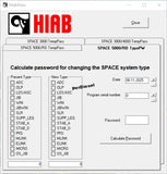 HIAB software interface for calculating a password to change SPACE system type