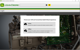 John Deere login screen with CAN and Connectivity Health Wizard options on a machinery background