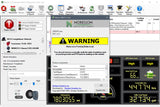 Computer screen displaying a vehicle diagnostic software with warning message and various data panels.