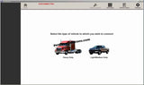 Screen displaying a vehicle connection selection interface with truck images and text.
