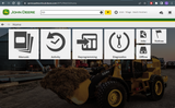John Deere website interface with icons and a tractor in the background