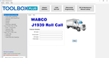 Software interface for Toolbox Plus with WABCO J1939 Roll Call feature on a white background