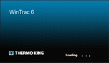 WinTrac 6 loading screen with Thermo King logo on a blue background