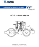 Catalogue cover of XCMG road roller with technical details and branding.