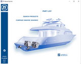 Software interface for ZF Marine Part List with a yacht and gearbox illustration.