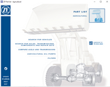 Screenshot of ZF Part List software interface for agricultural parts with a vehicle chassis illustration.